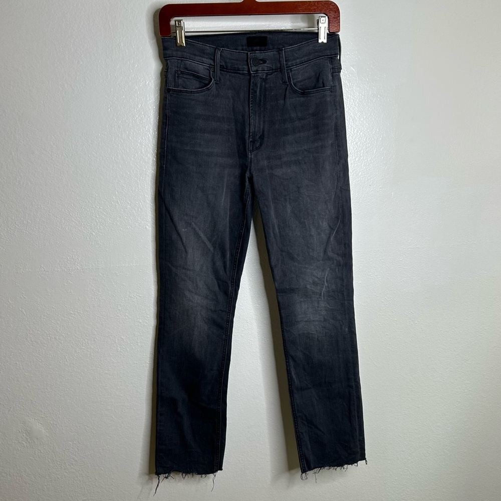MOTHER The Mid Rise Dazzler Ankle Raw Hem Jean Washed Black Size 26